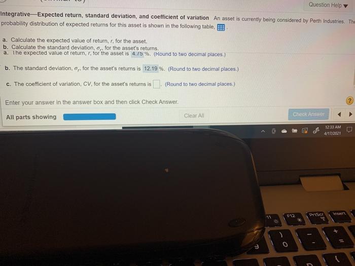  Question Help Integrative-Expected return, standard deviation, and coefficient of variation An