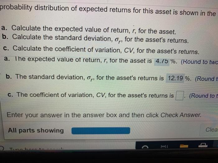 asset is currently being considered by Perth Industries. The probability distribution of