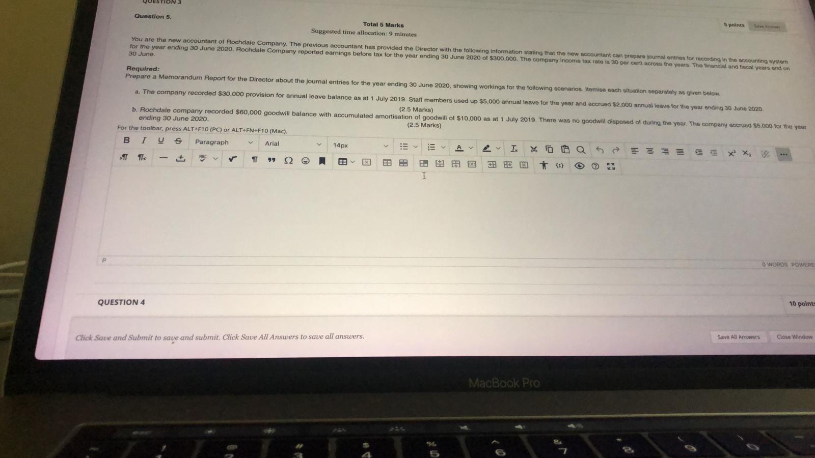 QUESTION Question 5. Total 5 Marks Suggested time allocation: 9 minutes