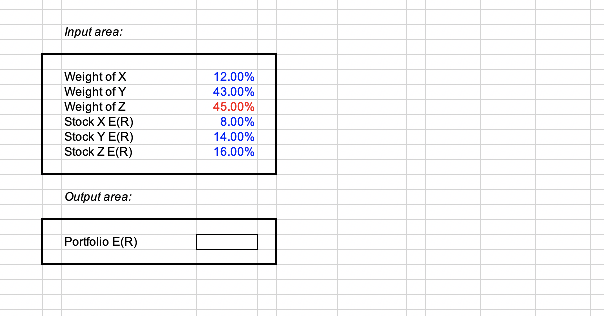 portfolio of stocks that is 12 percent invested in Stock X, 43