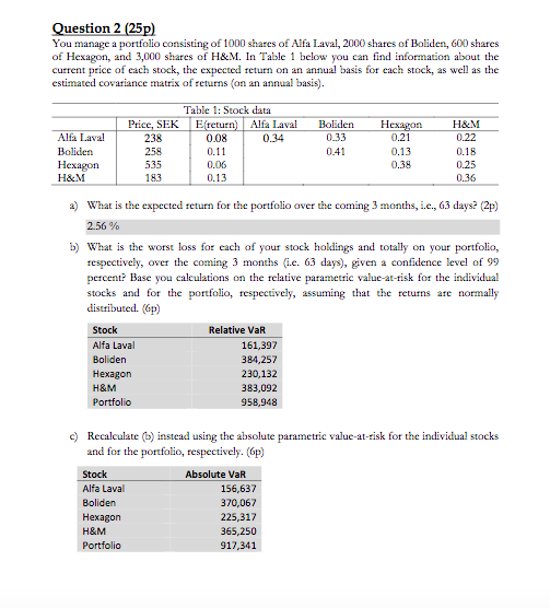  Show me the steps to solve Question 2(25p) d) Calculate the