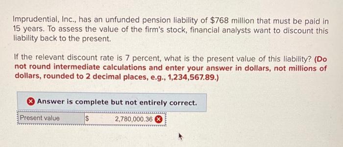 what number do I enter as answer? Imprudential, Inc., has an unfunded