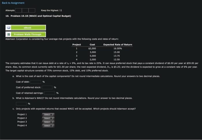  Back to Assignment Autempis Keep the Highest / 8 10. Problem