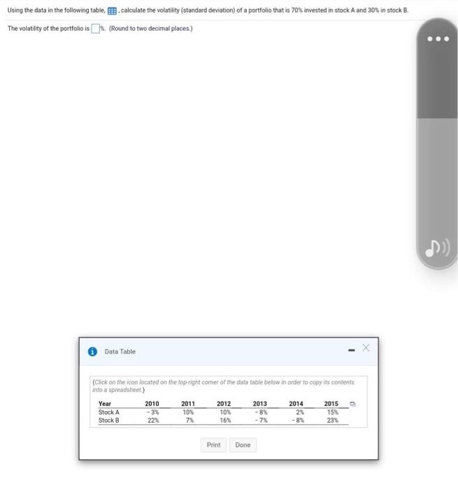  Using the data in the following table, calculate the volatility (standard
