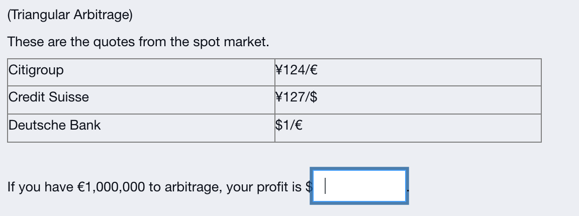  (Triangular Arbitrage) These are the quotes from the spot market. Citigroup