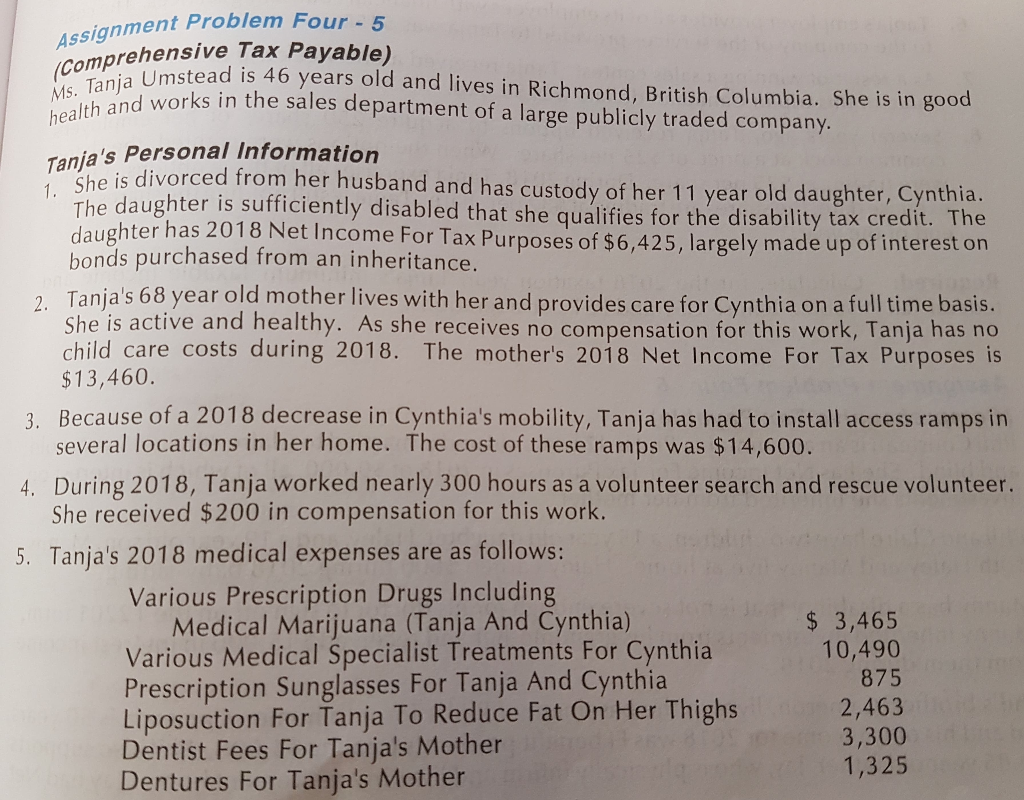  4ssignment Problem Four (Comprehensive Tax Payable) Ms.Tanja Umstead is 46 years