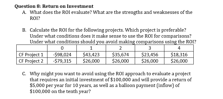 Question 8: Return on Investment A. What does the ROI evaluate?