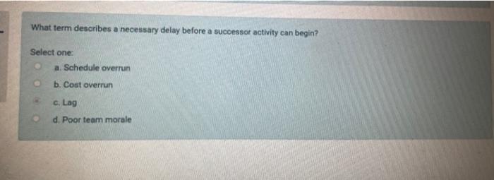  What term describes a necessary delay before a successor activity can
