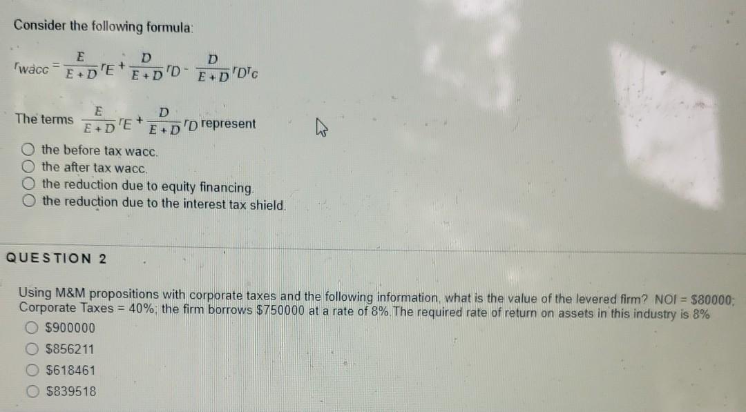 1. 2. please answer questions completely using multiple choice. Consider the following