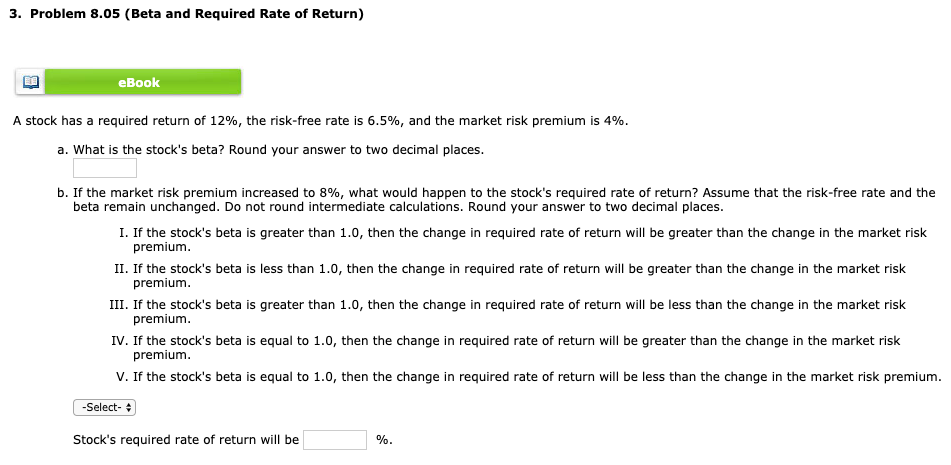 3.) Problem 8.05 3. Problem 8.05 (Beta and Required Rate of Return)