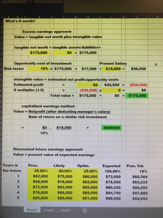 For the spreadsheet just fill in the values for the yellow highlighted