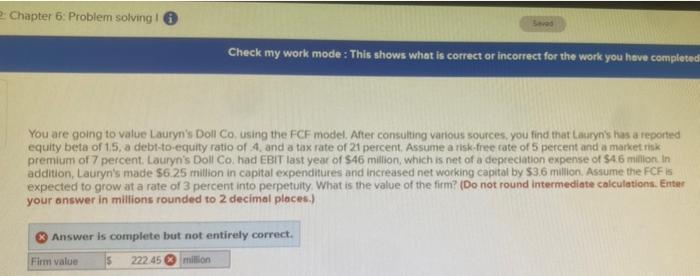  2. Chapter 6: Problem solving Check my work mode: This shows