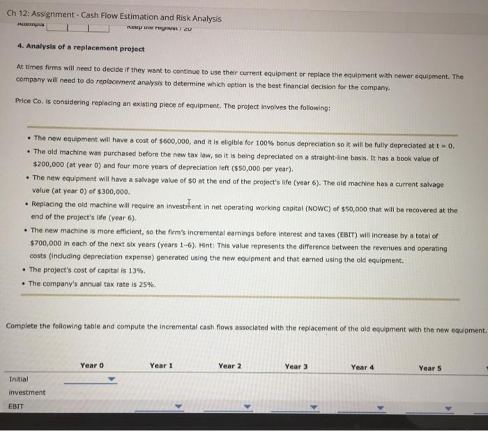  Ch 12: Assignment - Cash Flow Estimation and Risk Analysis nopere