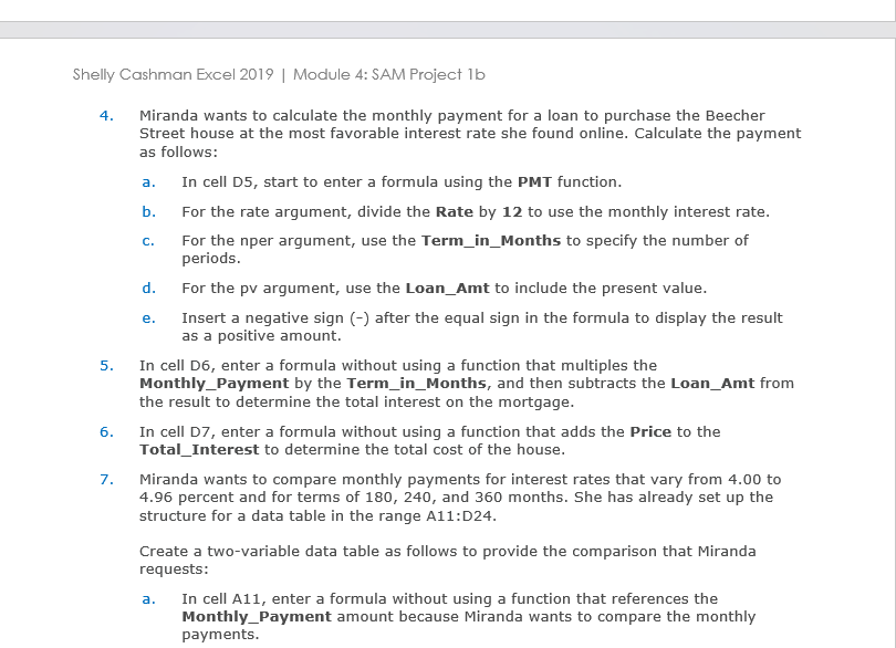 Shelly Cashman Excel 2019 | Module 4: SAM Project lb 4. Miranda