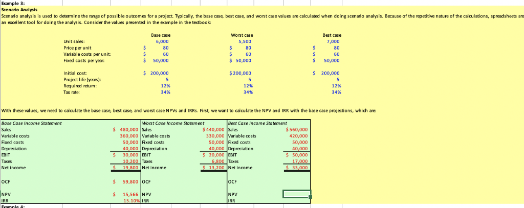  Example 3: Scenario Analysis Scenario analysis is used to determine the