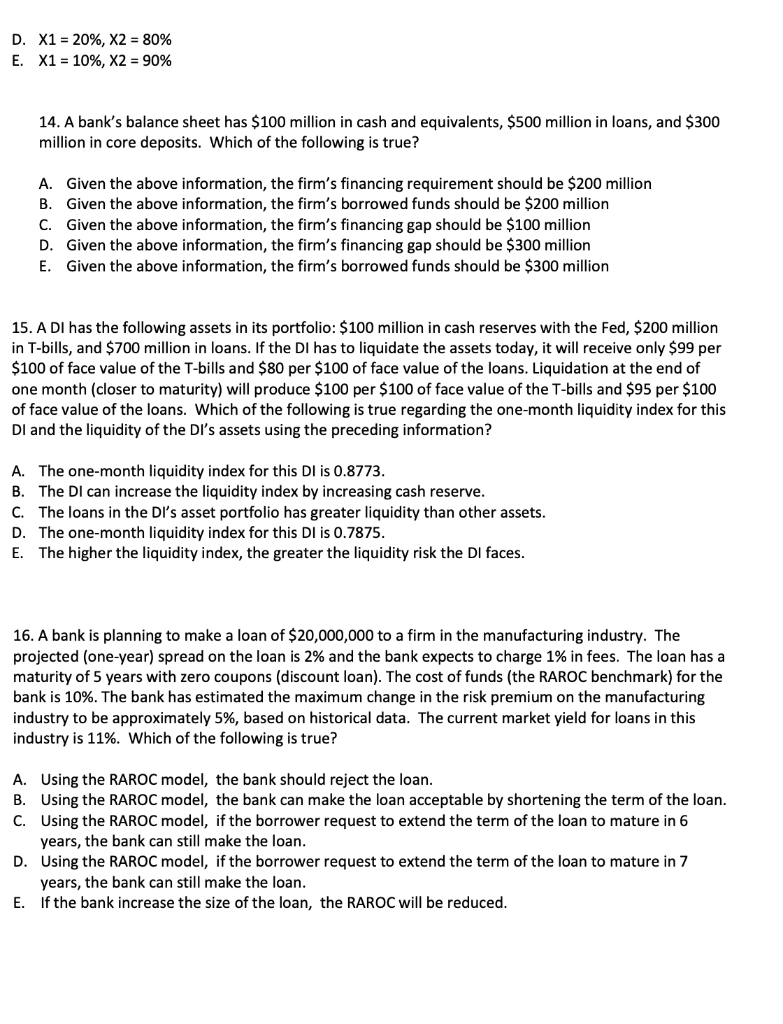  D. X1 = 20%, X2 = 80% E. X1 = 10%,