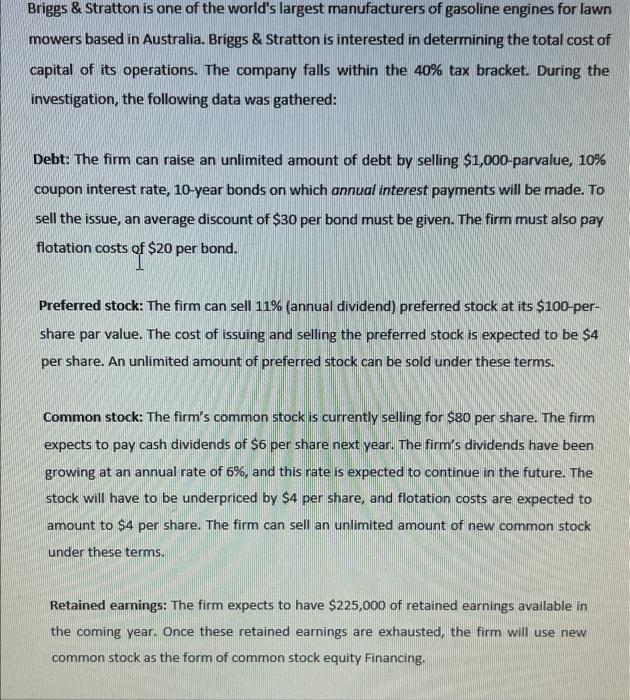 calculation with steps and formula please Briggs & Stratton is one of