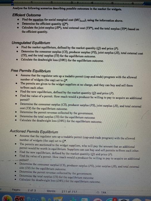 widgets, with the following elements. In the market for widgets, consumers have
