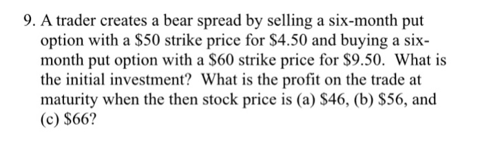  9. A trader creates a bear spread by selling a six-month