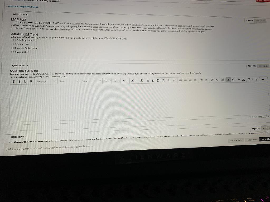ur. 22 Minutes, 15 seconds LAMPI Question Completion Status: QUESTION 12