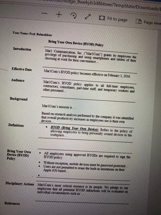 security policy for your organization addressing a new option he wants to