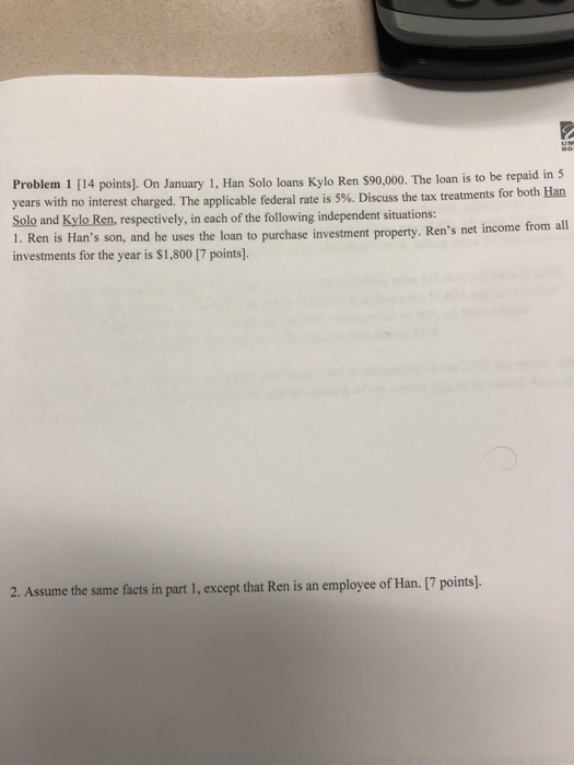  show work please Problem 1 [14 points). On January 1, Han