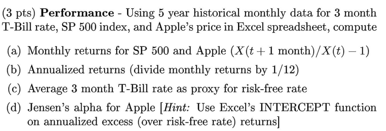 Please answer all parts (a)-(d). Excel spreadsheet: (3 pts) Performance - Using
