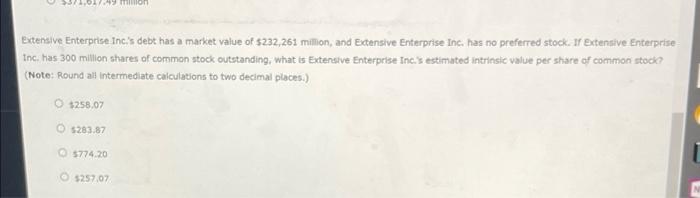 on the corporate valuation model 0 x Extensive Enterprise Inc. is expected