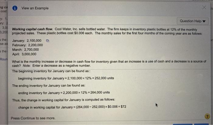 of Question Help P10-5 (similar to) Working capital cash flow. Cool Water,