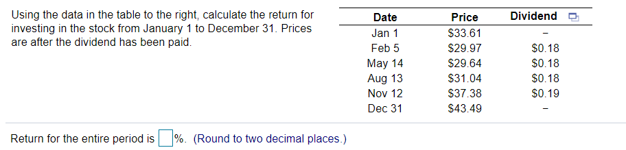  Dividend 2 Using the data in the table to the right,