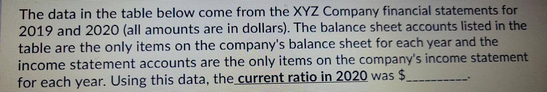 The data in the table below come from the XYZ Company
