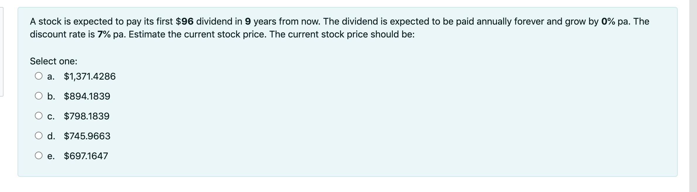  A stock is expected to pay its first $96 dividend in