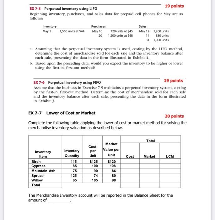 hello could you help me with this EX 7-5 Perpetual inventory using
