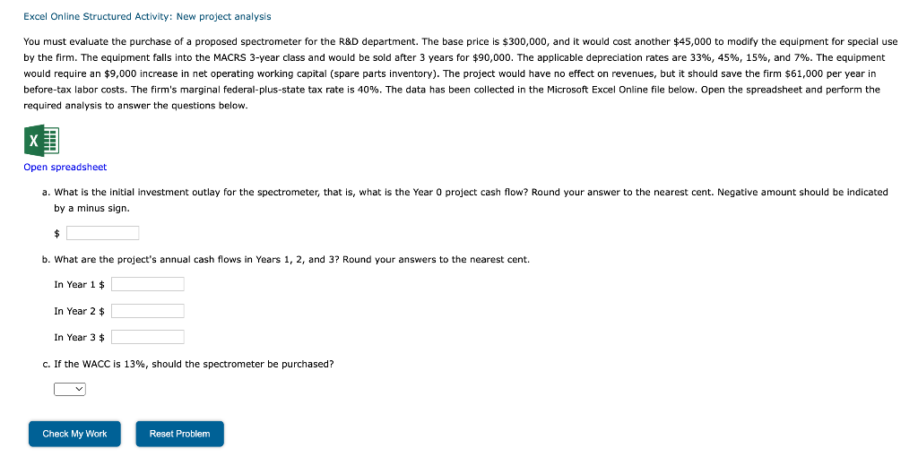Excel Online Structured Activity: New project analysis You must evaluate the