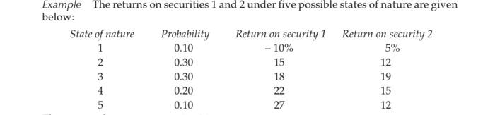 The expected return on security 2 3-what is the covariance between the