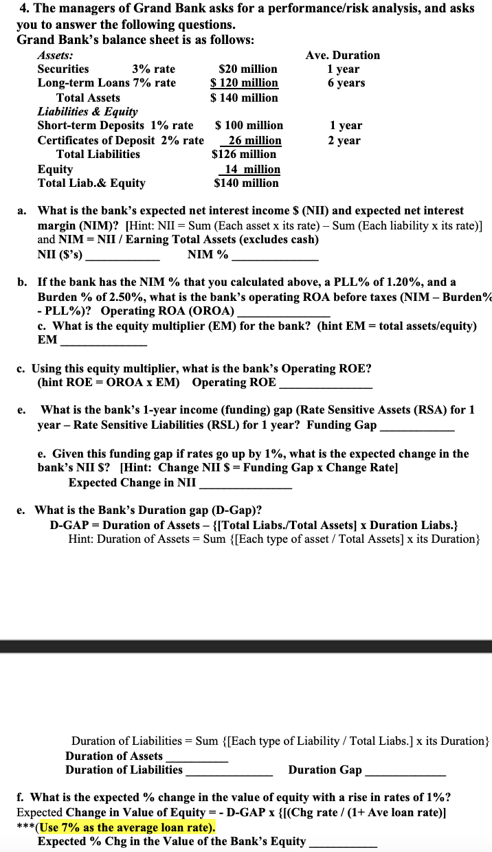 Hand write the calculations showing all equations and steps involved 4. The