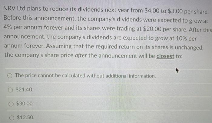  NRV Ltd plans to reduce its dividends next year from $4.00