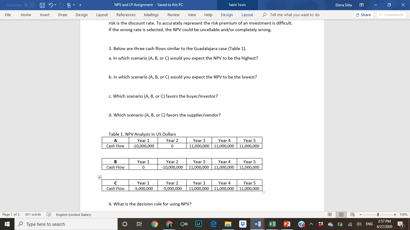 AutoSave OH H UBE NPV and LP Assignment - Saved to