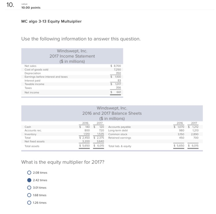  10. value: 10.00 points MC algo 3-13 Equity Multuiplier Use the