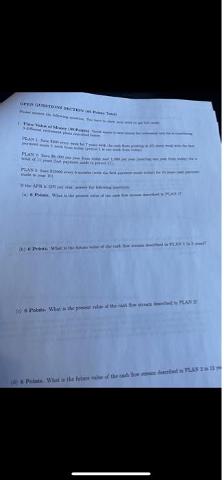  OPEN QUESTIONS SECTION The Money PLAN VLAN PLANS (1) Paint Withe