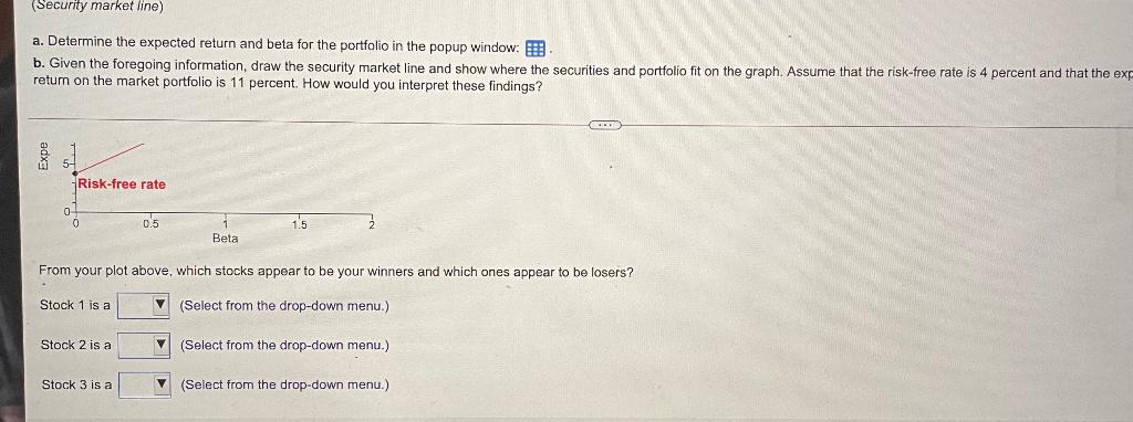 the portfolio in the popup Window: b. Given the foregoing information, draw