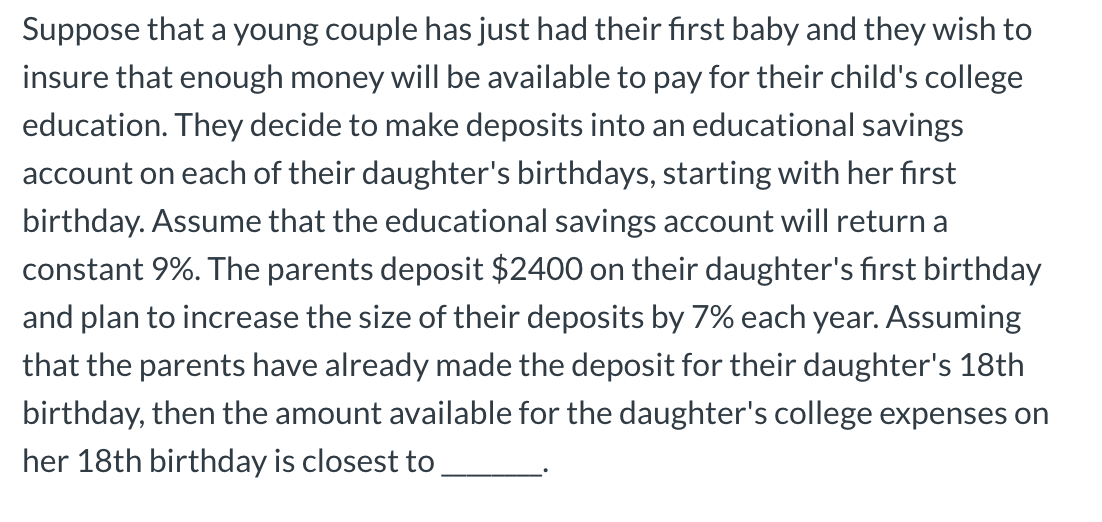  Suppose that a young couple has just had their first baby