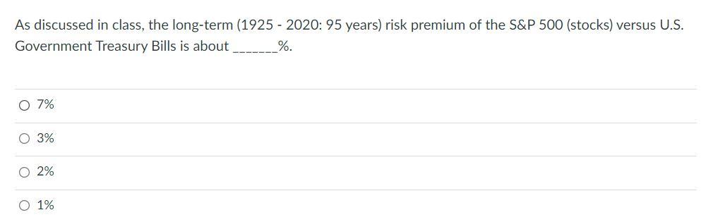 As discussed in class, the long-term (1925 - 2020: 95 years)