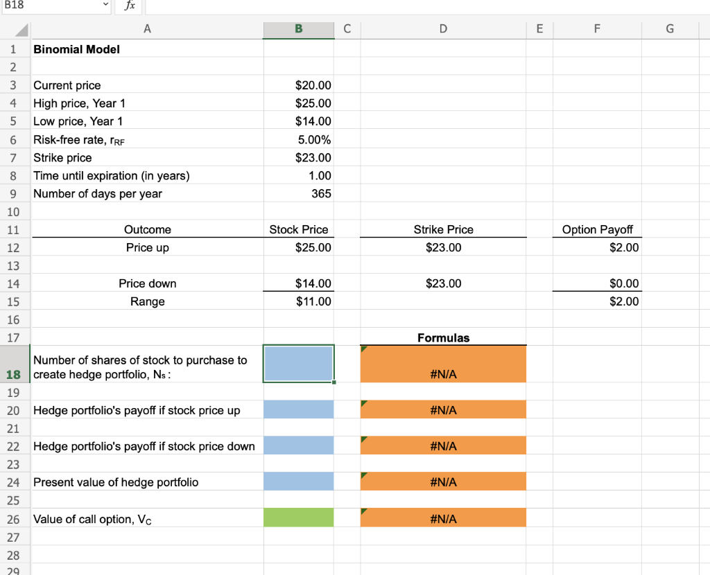 B18 Jx A B D E F G 1 Binomial Model