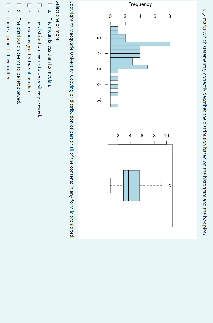 1. (2 mark) Which statement(s) correctly describes the distribution based on