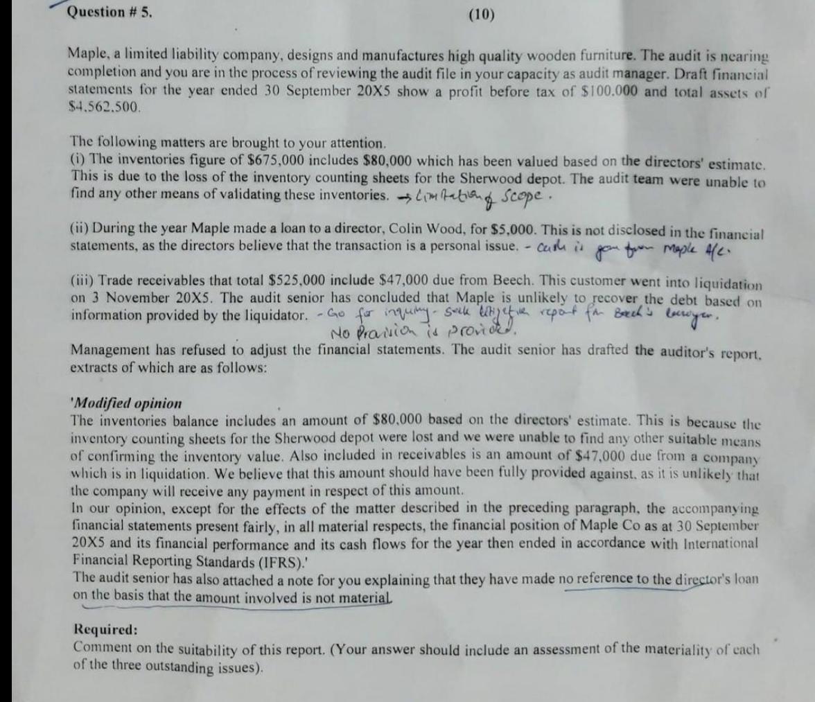  Question \# 5 . Maple, a limited liability company, designs and