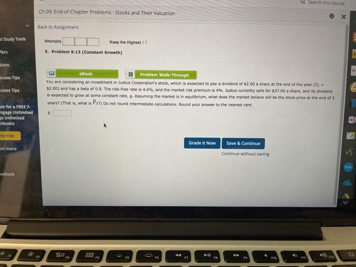  Search this course Ch 09: End-of-Chapter Problems - Stocks and Their