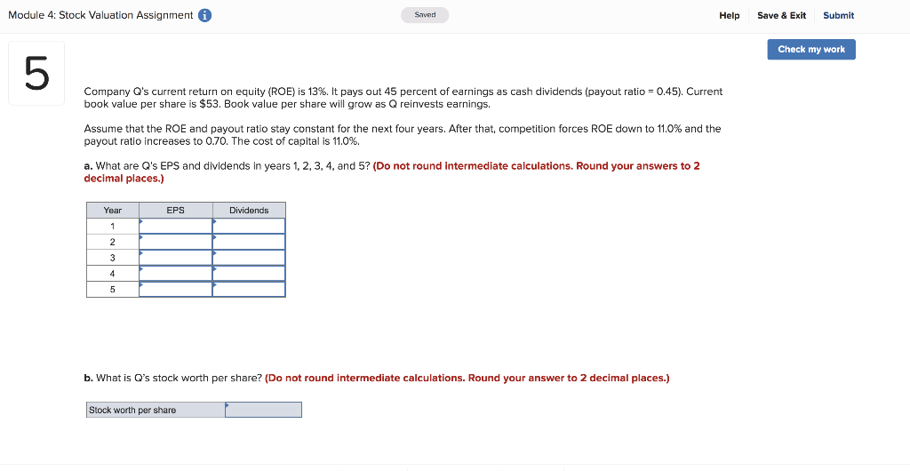  Module 4: Stock Valuation Assignment A Saved Help Save & Exit