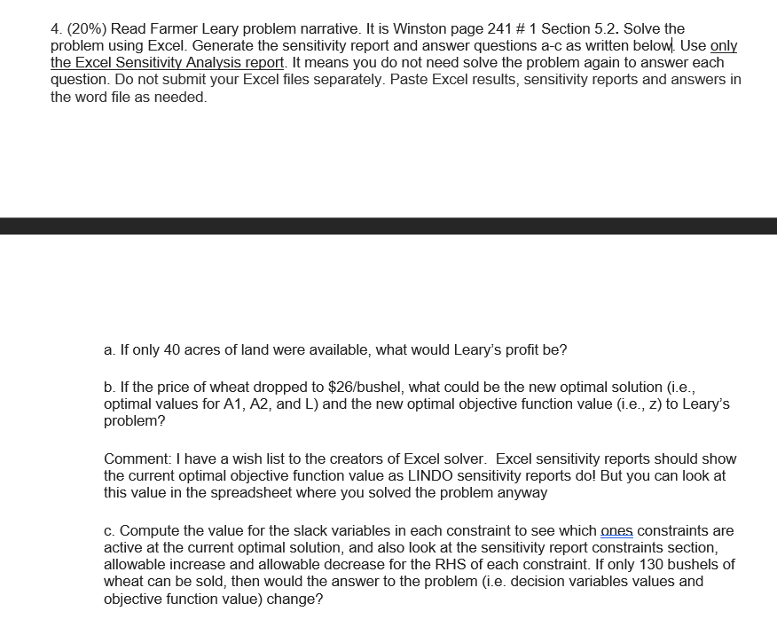  bv the 4. (20%) Read Farmer Leary problem narrative. It is