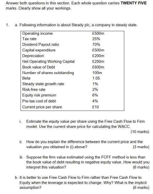  Answer both questions in this section. Each whole question carries TWENTY